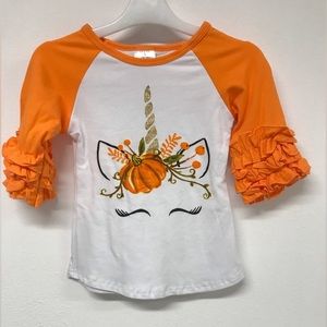Little girls toddler Unicorn pumpkin print Easter party birthday girl top